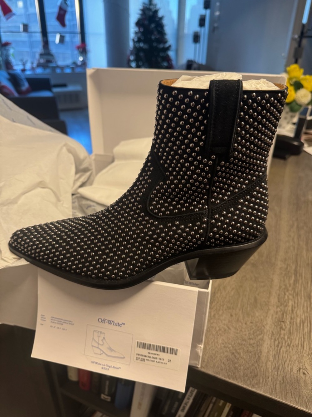 Off-White Black Studded Western Ankle Boots
